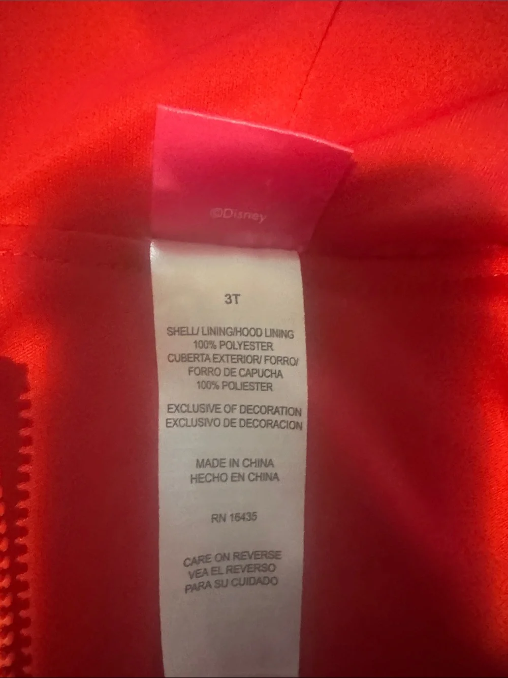 Disney Toddler Red Jacket with Hood (3T)